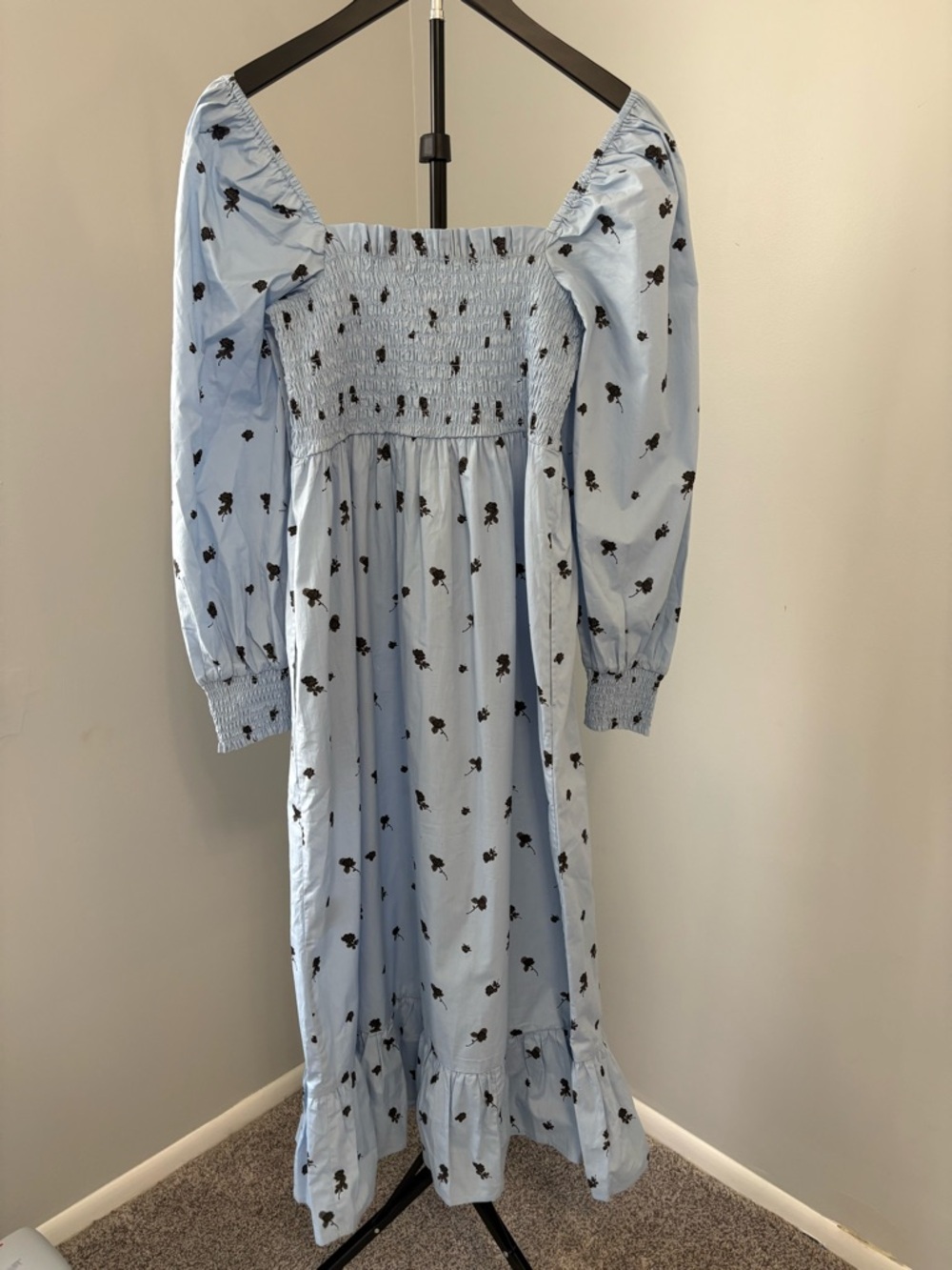 NWT CRĀS Faficras Organic Cotton Smocked Midi Dress - Rose Bell Blue - Size 36 - Picture 5 of 8
